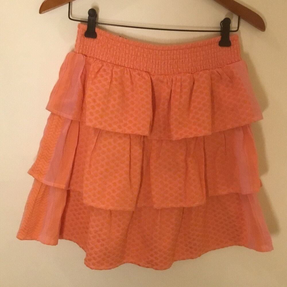 Cecilie Copenhagen Peach Elastic Smocked Waist Tiered Cotton Mini Skirt NWT